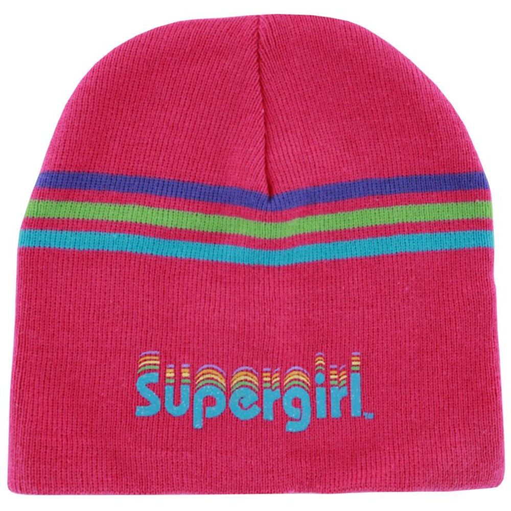 Supergirl Juniors Pink Stripe Knit Beanie Hat